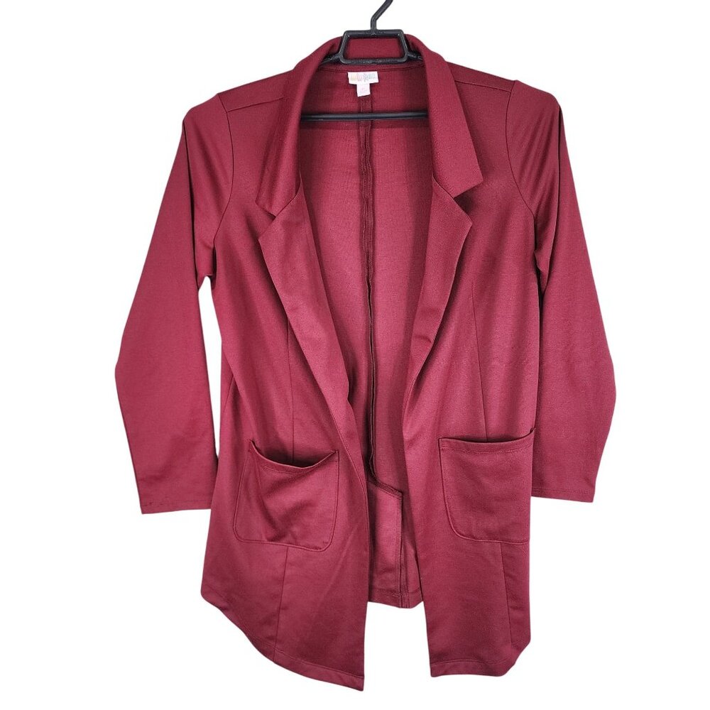Womens Burgundy LuLaRoe Open Front Cardigan Blazer Long Sleeve Pockets Size M